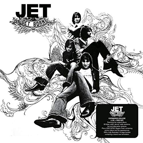 "Black and white album cover featuring four band members surrounded by swirling designs."