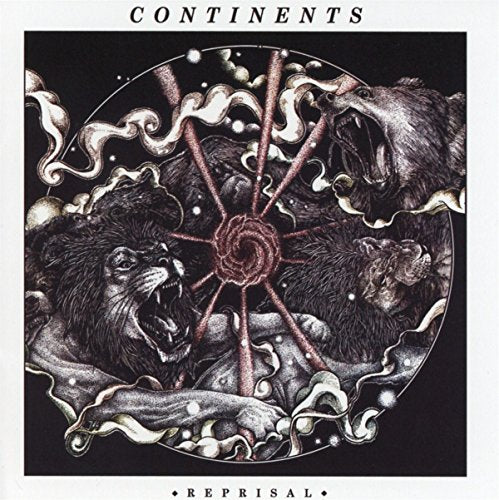 The image is a CD cover for "Continents - Reprisal". The alt text is: "CD cover with bears and a compass on black background."
