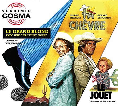 "CD cover featuring two men and a cartoon character, with French text and desert landscape."