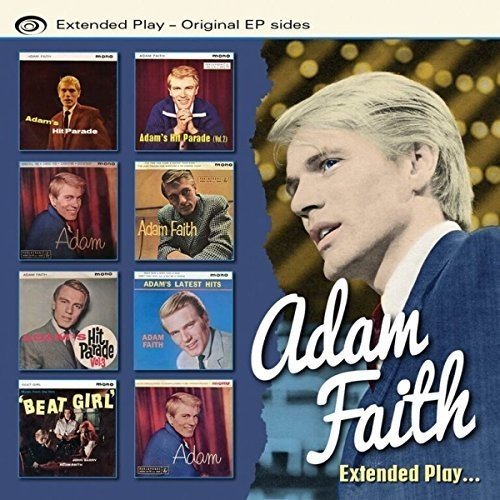 "CD cover featuring Adam Faith with 8 smaller EP album covers on blue background."
