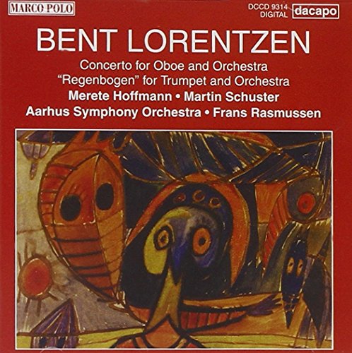 Red CD cover with abstract art and white text listing Bent Lorentzen's compositions.