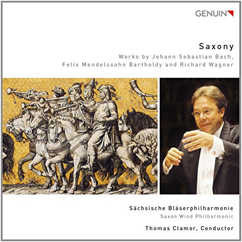 "CD cover with medieval battle illustration and a conductor in a tuxedo."