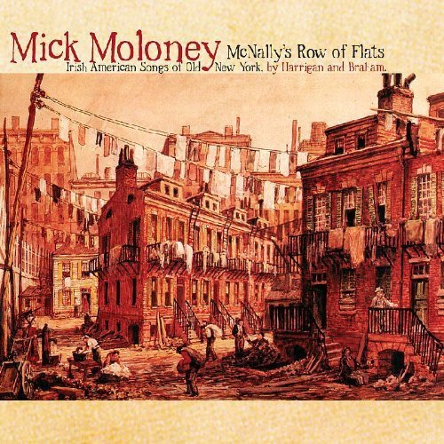 "Album cover featuring a red-toned illustration of a 19th-century city street scene."