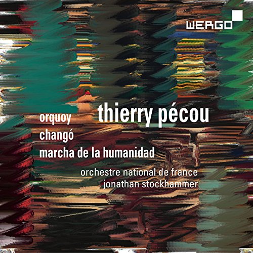 "Album cover with abstract painting and white text, featuring 'thierry pecou' prominently."