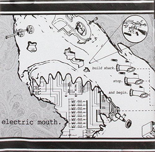 Black and white album cover with abstract, illustrated design and text "electric mouth".