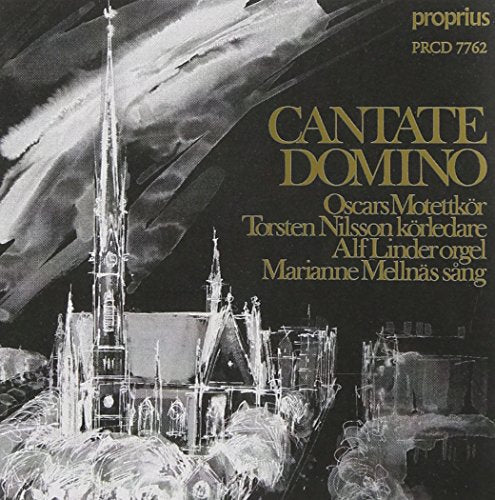 "CD cover art featuring a black and white church illustration with gold text."