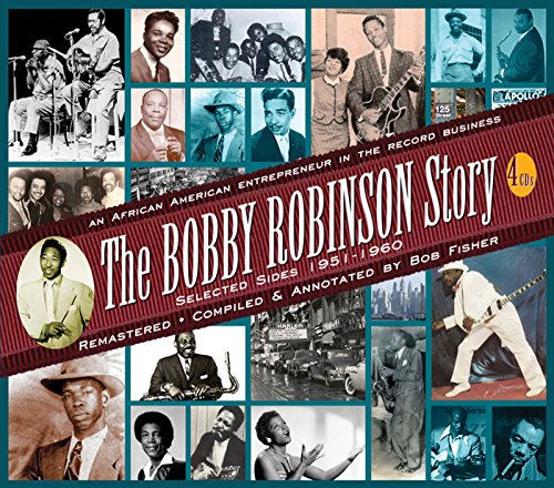 "CD cover with collage of black and white musician photos, red title banner."