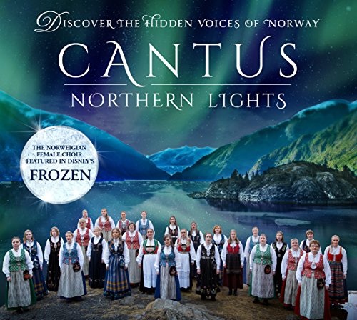 "CD cover featuring a Norwegian female choir in traditional dress under the Northern Lights."