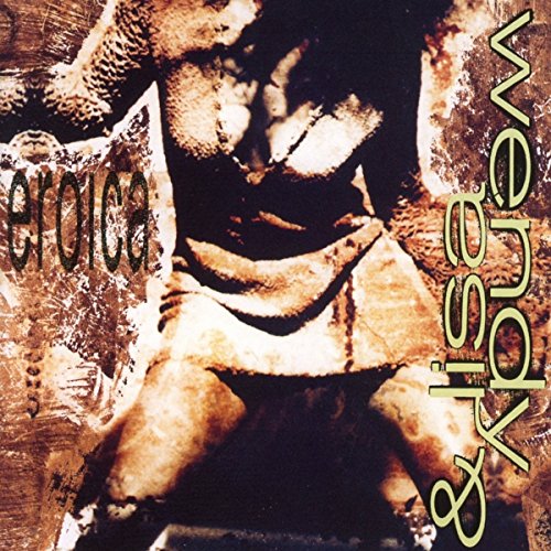 The image is a sepia-toned album cover featuring a person in a dynamic pose. "Wendy & Lisa - Eroica album cover with abstract figure."