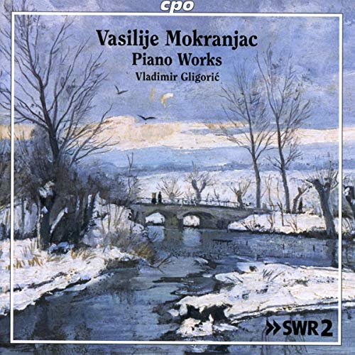 A CD cover featuring a serene winter landscape painting with a white border.