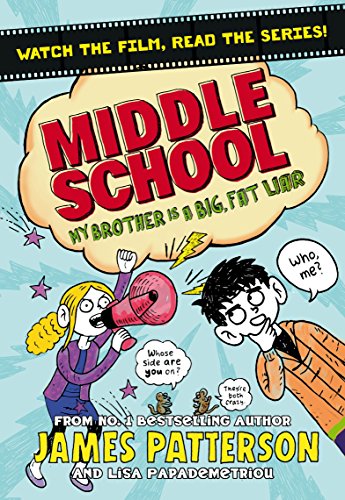 "Book cover with cartoon boy and girl, speech bubbles, and 'Middle School' title."