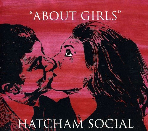 Album cover with red background, black illustration of a man and woman facing.