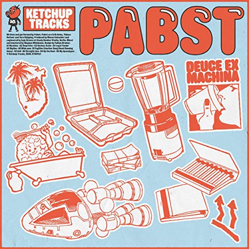 Album cover with "Pabst" in red, surrounded by red kitchen appliance illustrations on light blue.