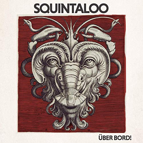 "Album cover with a red background and a detailed illustration of a ram's head."