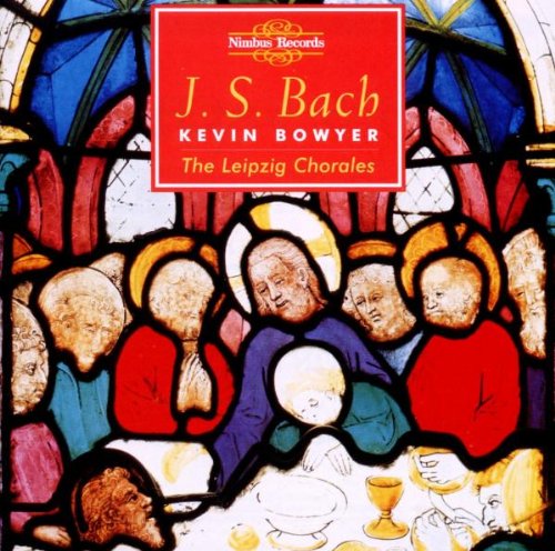 "CD cover featuring stained-glass depiction of the Last Supper with red title box."