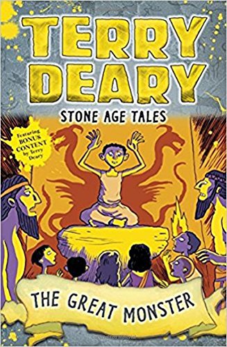 "Book cover featuring a cartoon man surrounded by people, with a monster in the background."