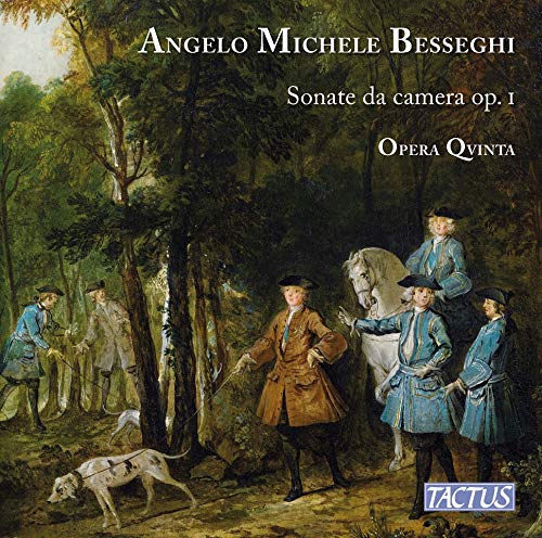 "CD cover art: men in 18th-century attire in a forest with a horse and dog."