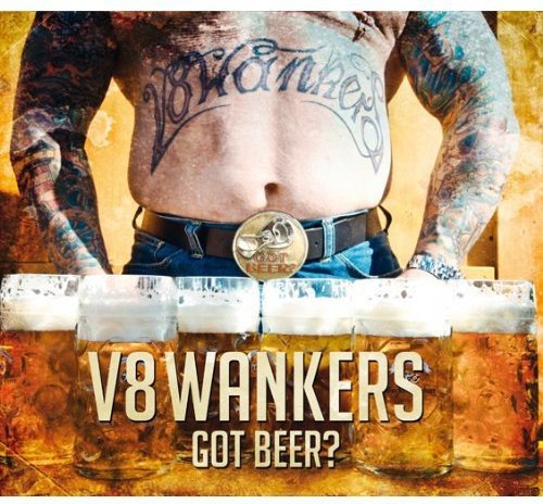 Man with tattoos on torso and arms, holding glasses of beer, with text overlay.
