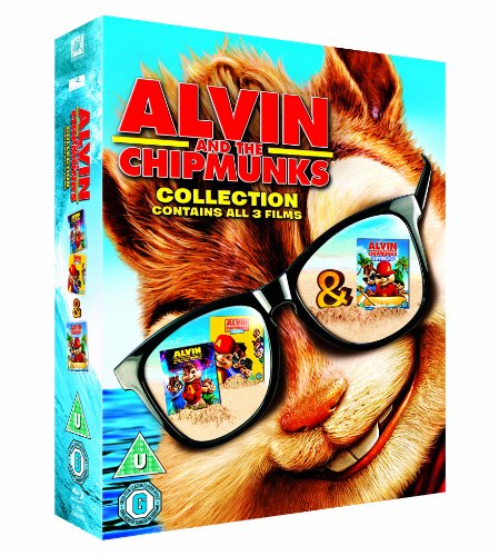 "Blu-ray box set featuring a chipmunk wearing glasses with movie covers reflected."