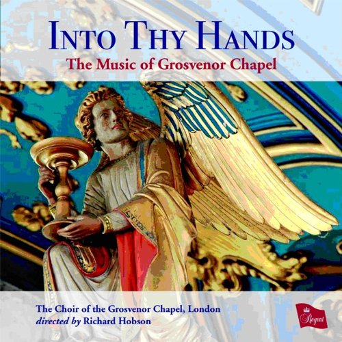 "CD cover featuring an angel statue with title 'Into Thy Hands' and subtitle."