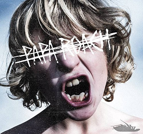 "Papa Roach album cover featuring a close-up of a person screaming with messy blonde hair."