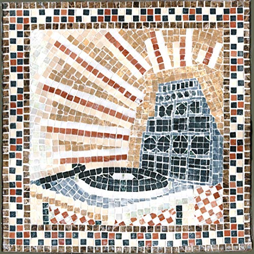 A mosaic artwork depicting a turntable and record, surrounded by a multicolored border.