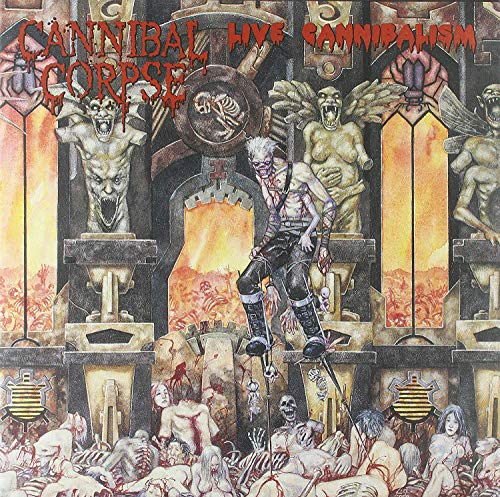 "Vinyl album cover with gruesome artwork and red title text."