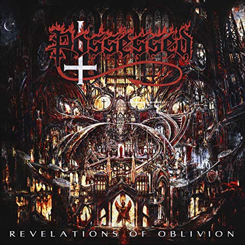"Album cover art depicting a dark, gothic cathedral with red and white text overlay."