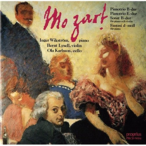 Mozart CD cover featuring a painting of people, with red title and black text.
