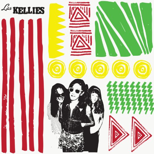 Album cover with three women and abstract red, yellow, and green patterns.
