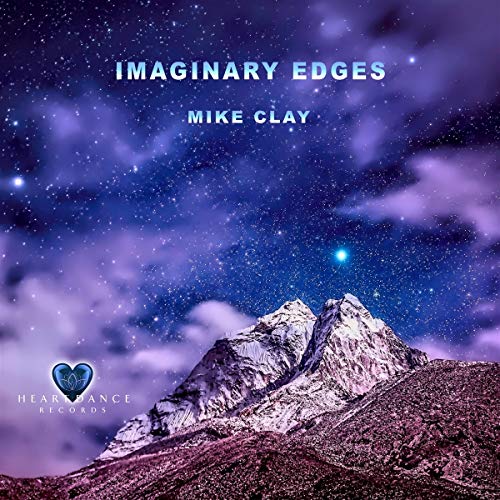 "Album cover with mountain peak under starry night sky, 'Imaginary Edges' by Mike Clay."