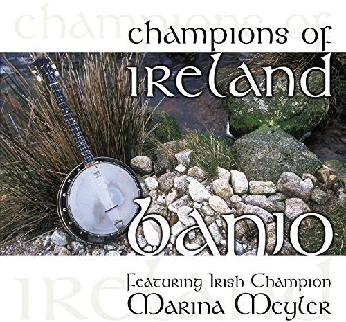 "CD cover featuring a banjo on rocks and grass with 'Champions of Ireland Banjo' text."