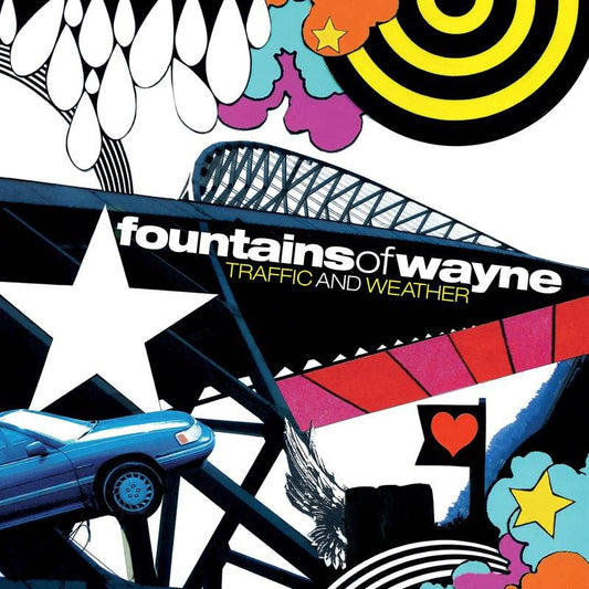 Fountains of Wayne album cover: colorful abstract art with car and star.