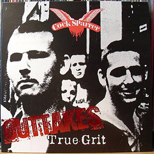 "Black and white vinyl album cover with red text and band images."