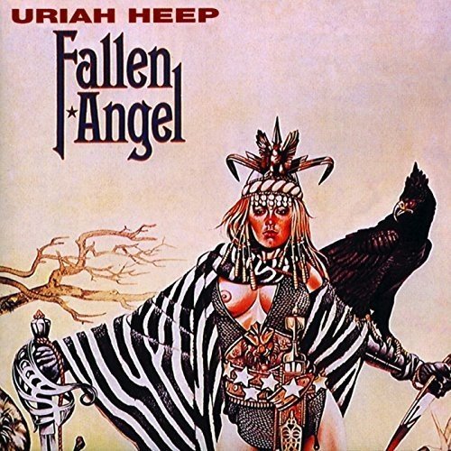 Uriah Heep's "Fallen Angel" vinyl album cover featuring a fantasy warrior with a crow.