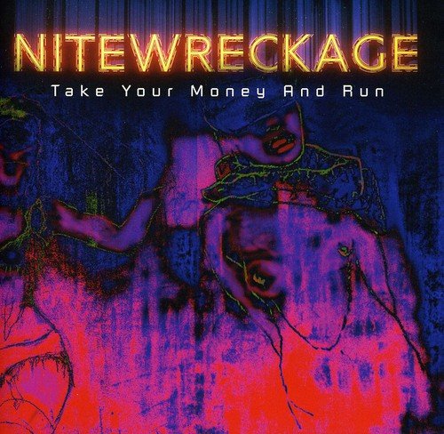 "Album cover with neon-lit title, abstract figures, and dark background with red and blue hues."
