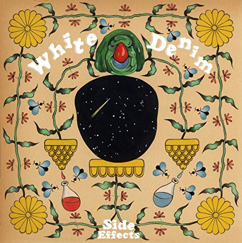 "Album cover with floral design, black orb, and 'White Denim' and 'Side Effects' text."