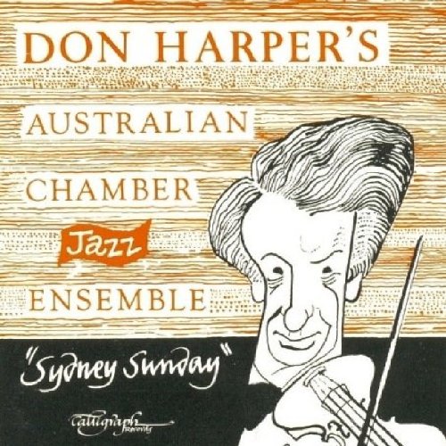 "CD cover with illustration of man holding violin, orange and black background, text."