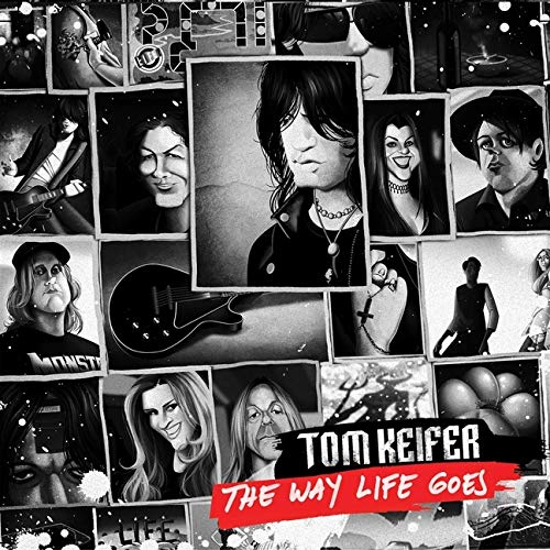 The image is a black-and-white collage with a red banner. The alt text is: "Black and white collage with red banner, album cover artwork."