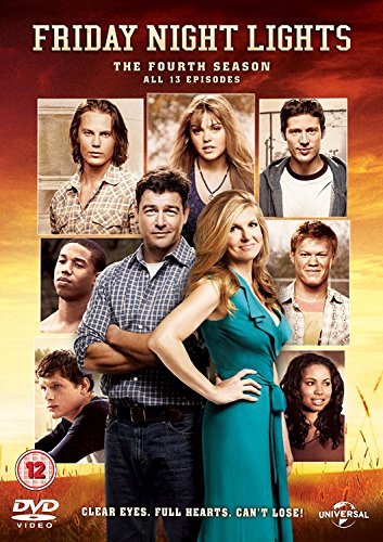 "Friday Night Lights Season 4 DVD cover featuring main characters and a sunset background."