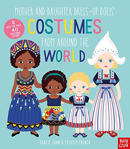 "Book cover featuring four cartoon women and girls in traditional costumes from various cultures."