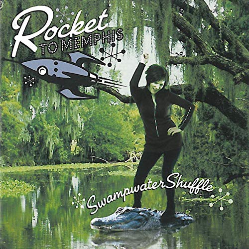 CD cover: woman waterskiing on an alligator in a swamp.