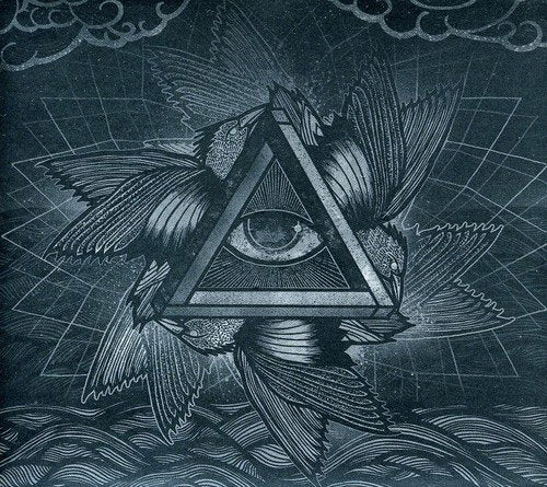 The image is a grayscale illustration of an all-seeing eye within a triangle, surrounded by wings. For accessibility purposes, a suitable alt text could be: "Grayscale illustration of an all-seeing eye within a triangle."