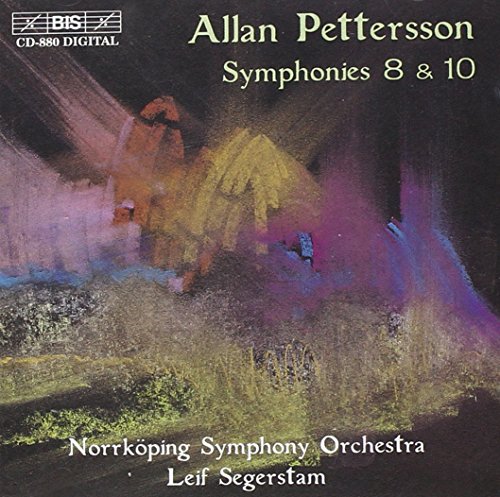 "CD cover with abstract painting and text: Allan Pettersson Symphonies 8 & 10."
