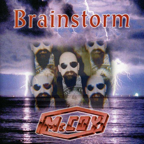 "Album cover with skulls and lightning, titled 'Brainstorm' by McCoy."