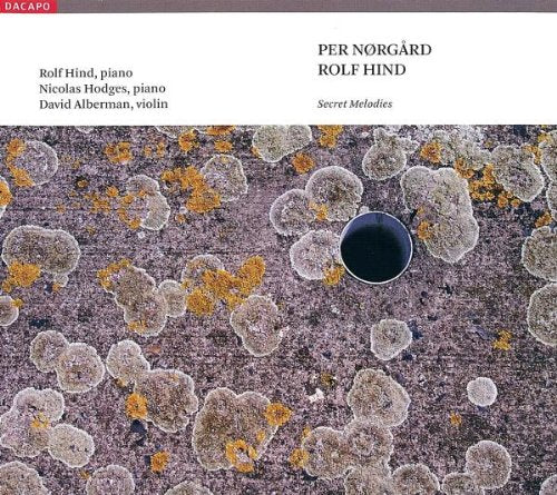 CD cover with white top and abstract, lichen-like design on a brown background.