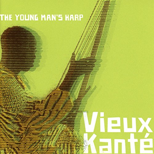 "Album cover with a man playing a harp, green background, white text."