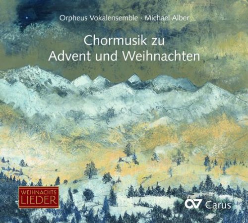 The image is a CD cover featuring a watercolor painting of a snowy landscape. Alt text: Watercolor CD cover with snowy mountains, trees, and text in German.