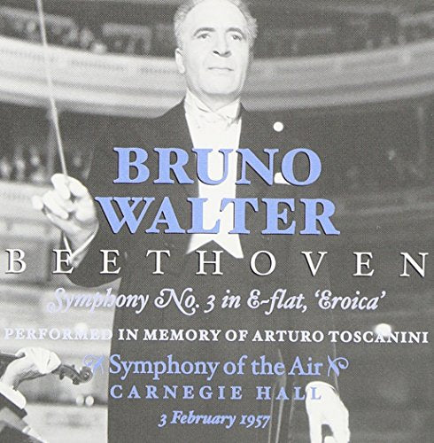 Black and white image of Bruno Walter conducting, with text overlay on a CD cover.