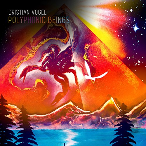 The image shows a vinyl record cover with a fantastical, surreal landscape and a large insect-like creature. A suitable alt text is: "Vinyl record cover with insect-like creature and colorful, dreamlike landscape."